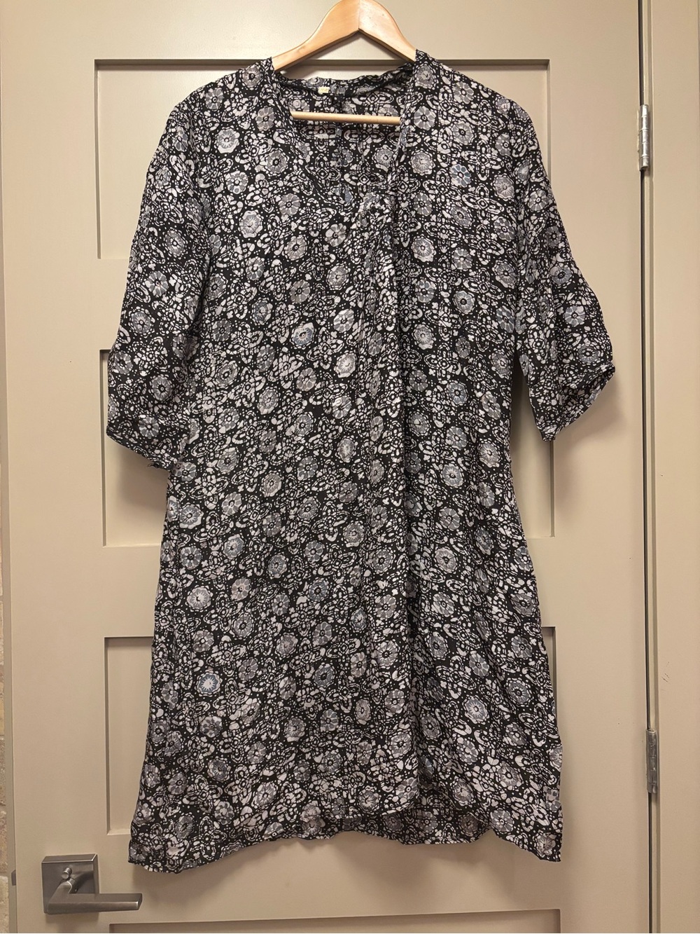 MATTA NYC Indian Silk Mini Midi Dress Nightgown Kaftan Slip Print Boho 3/4 Beach